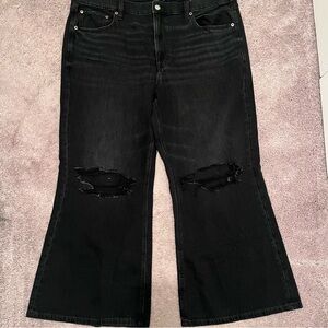 NWT American Eagle Strigid Black Distressed Low Rise Baggy Flare Sz 18 Short